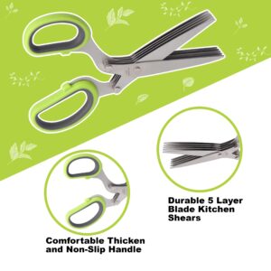 LUVCOSY 3 Packs Herb Scissors Set - 5 Blades Herb Scissors with Herb Stripper, 2 Packs Herb Stripper Tools with Safe Cover, Cool Kitchen Gadgets for Cutting Fresh Garden Herbs