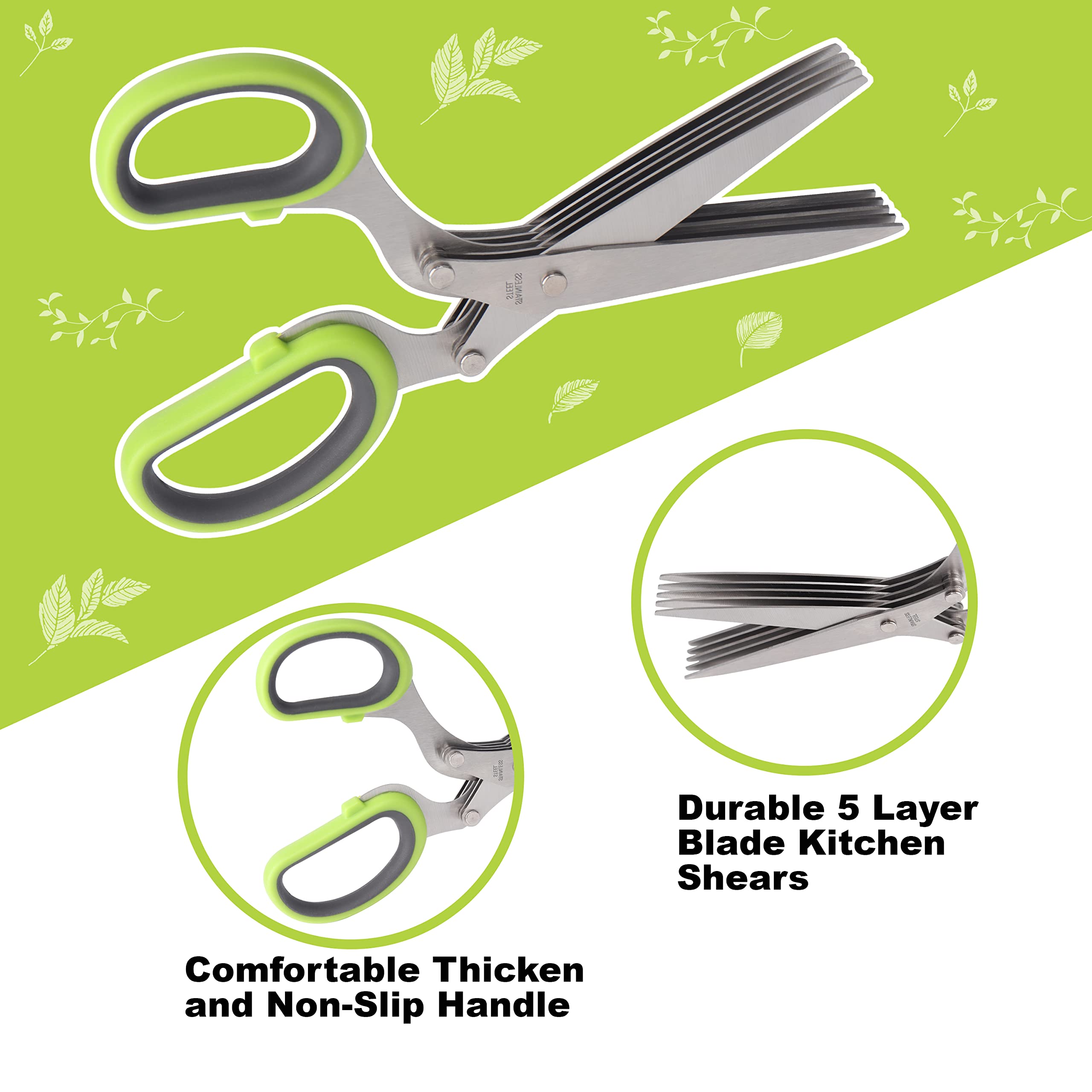 LUVCOSY 3 Packs Herb Scissors Set - 5 Blades Herb Scissors with Herb Stripper, 2 Packs Herb Stripper Tools with Safe Cover, Cool Kitchen Gadgets for Cutting Fresh Garden Herbs