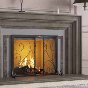 Fire Beauty Fireplace Screen with Doors, Handcrafted Solid Steel, Heavy Duty Metal Mesh, Powder Coat Finish, Spark Guard