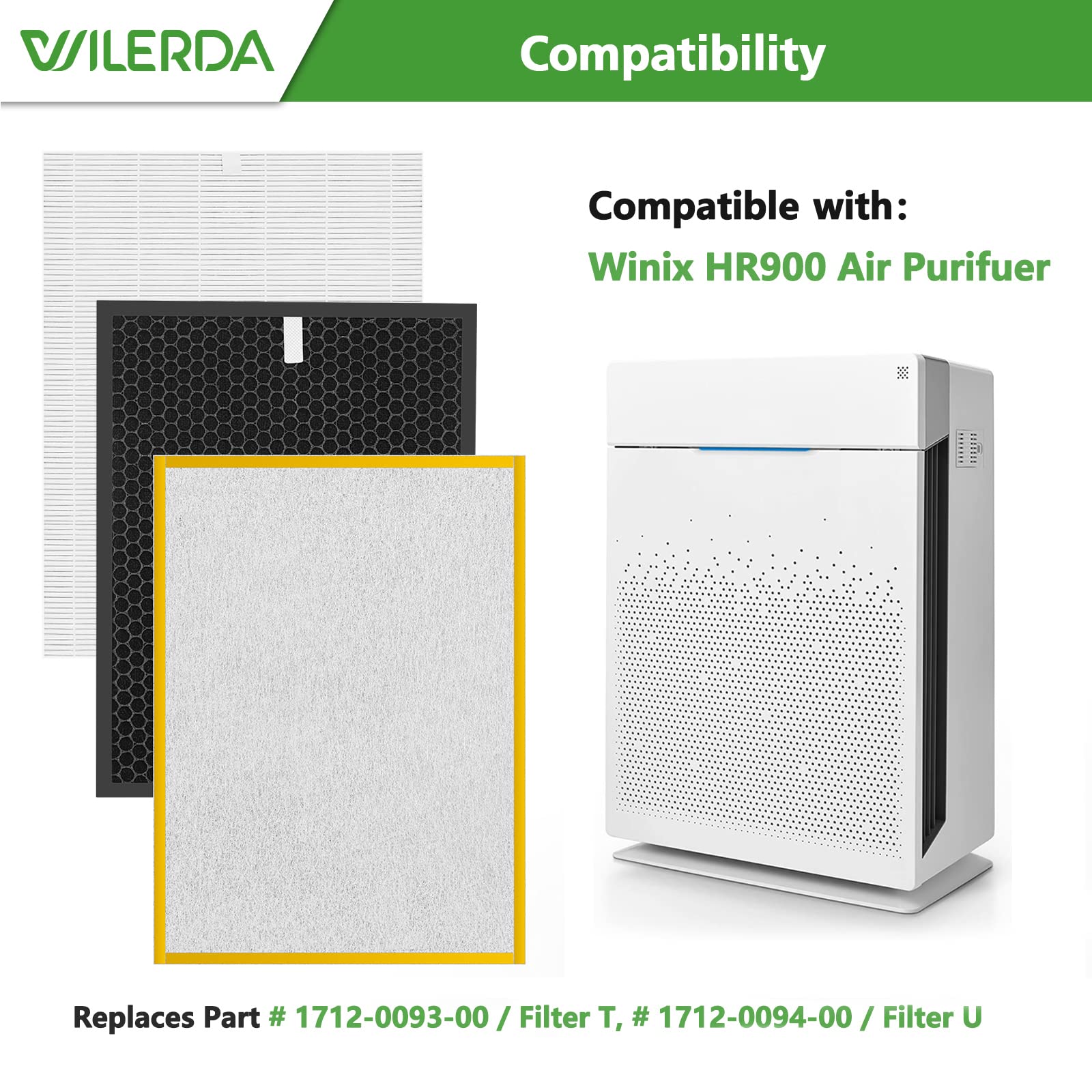 HR900 Replacement Filter Set Compatible with Winix HR900 Ultimate Pet Air Pur-ifier, Replaces Part # 1712-0093-00 / Filter T and 1712-0094-00 / Filter U - 1+1+6 Pack (Upgraded)