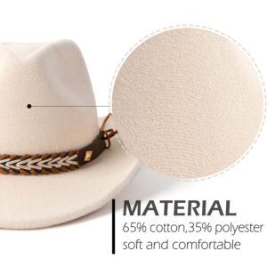 Gossifan Western Cowboy & Cowgirl Hat Felt Wide Brim Women Men Fedora Hats-Beige