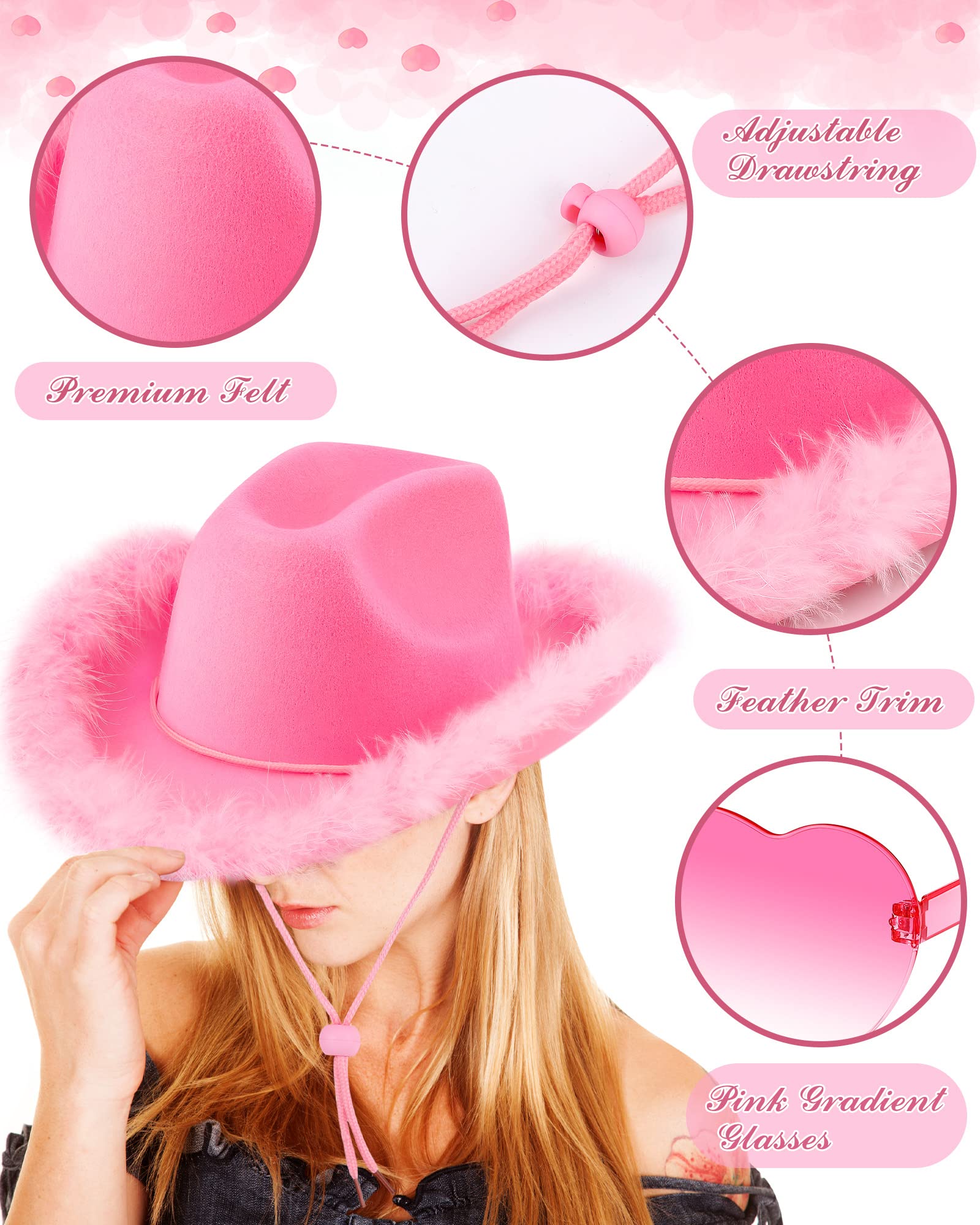 20 Pieces Cowboy Cowgirl Hats Pink Heart Shaped Sunglasses for Women Western Party Wedding Party