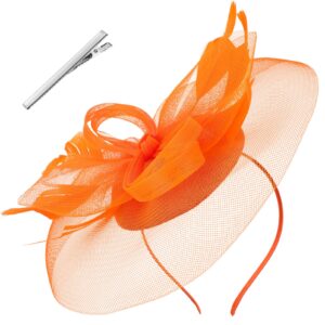 aboofan fascinator hats for women tea party headband headwear wedding cocktail halloween accessory orange