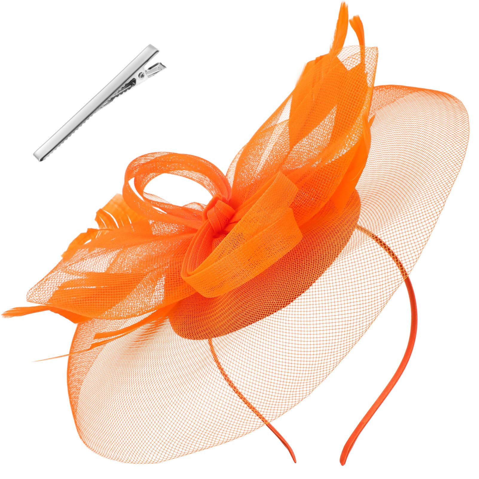 ABOOFAN Fascinator Hats for Women Tea Party Headband Headwear Wedding Cocktail Halloween Accessory Orange