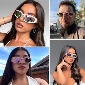 knliwkm Y2K Wrap Around Sunglasses Fashion Rave Metallic Chrome Space Alien Glasses Futuristic Shades Sports for Women Men