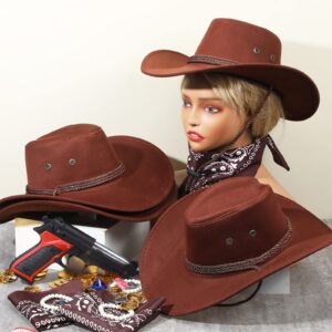 Zhanmai 12 Pcs Cowboy Hat and Bandana Cowboy Cowgirl Hats Bulk Western Party Costume Halloween Accessory(Coffee Color)