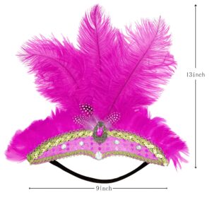 Gionforsy Carnival Headpieces for Women Show Girl Feather Headdress Mardi Gras Accessories 1920s Flapper Headband