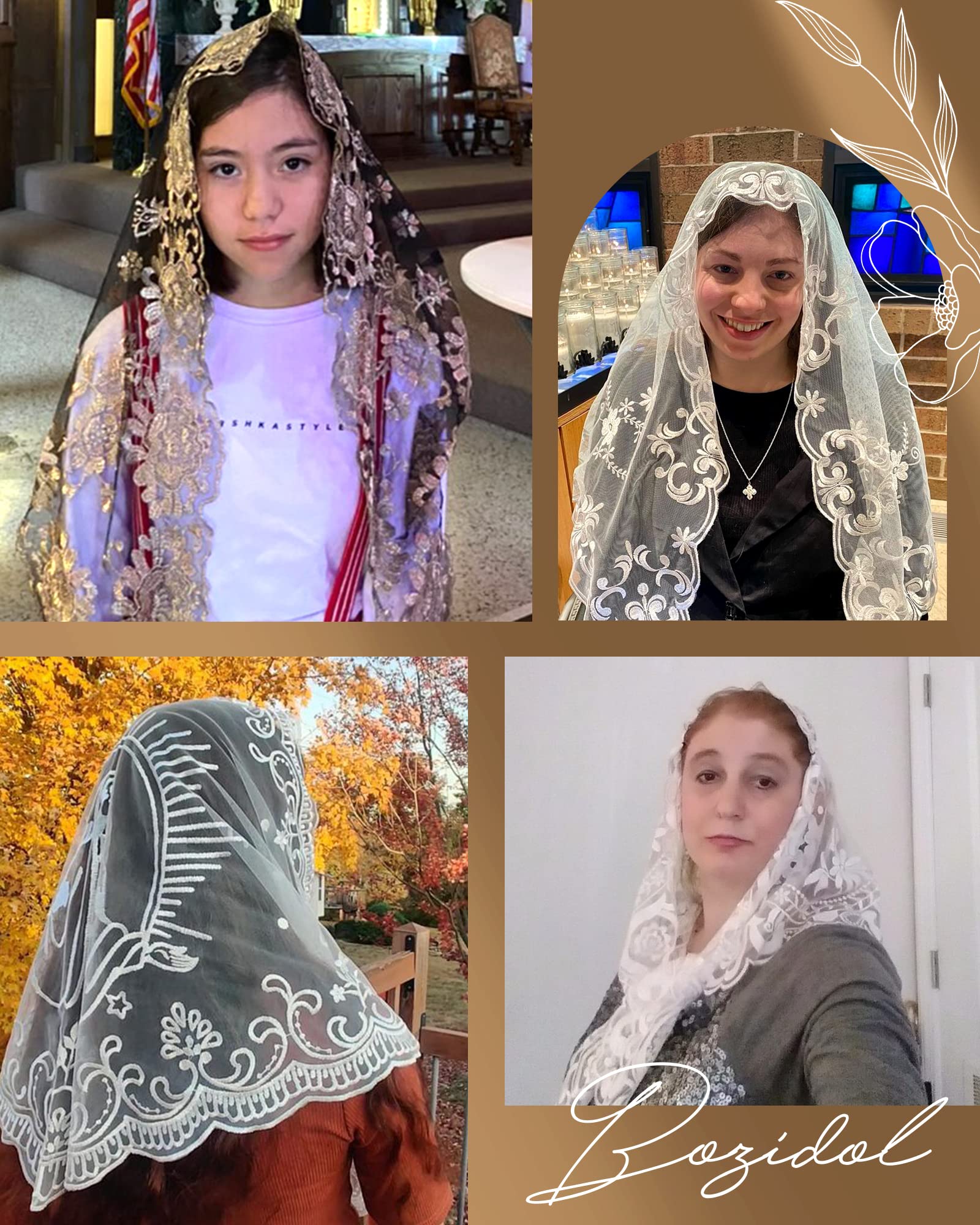 Bozidol Catholic Church Mantilla Religious Orthodox Prayer Veil Chapel Wedding First Communion Veil Iglesia Velos (White)