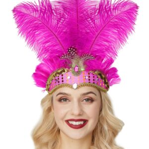 Gionforsy Carnival Headpieces for Women Show Girl Feather Headdress Mardi Gras Accessories 1920s Flapper Headband