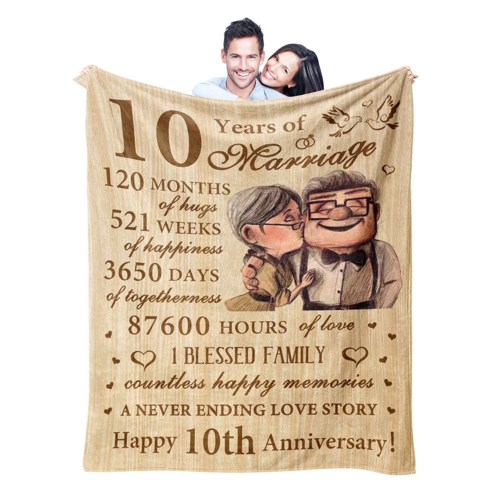 10th Anniversary Tin Gifts Blanket, 10 Year Anniversary Wedding Gifts for Him Her Couples,10th Anniversary Wedding Gifts, Gifts for 10th Anniversary,10 Year Anniversary Decorations Blanket 60"X 50"