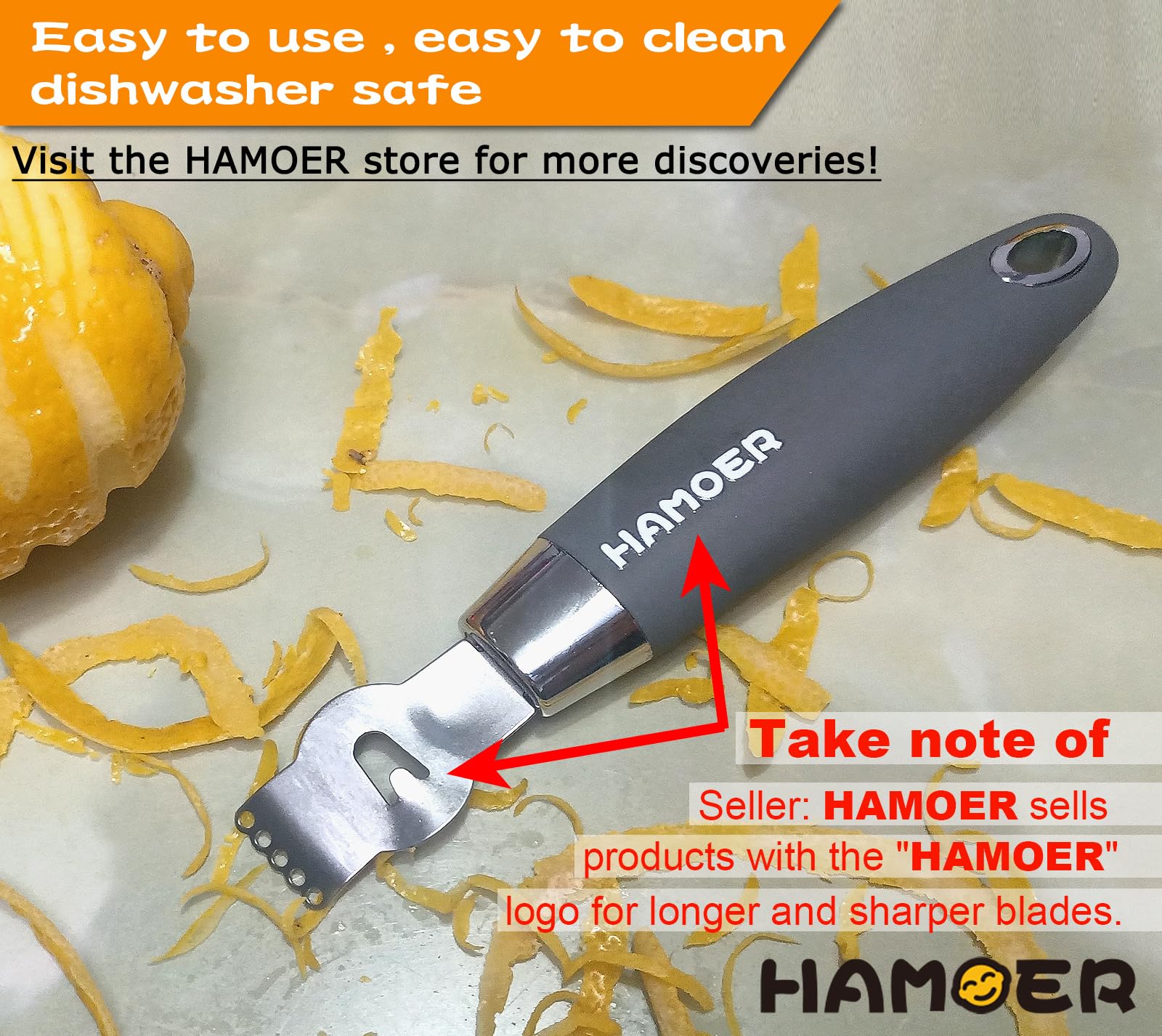 HAMOER Lemon Citrus Zester Tool Cheese Grater for kitchenaid-Multipurpose grooved channel knife scraper,Stainless steel blade and ergonomically designed curved handle