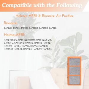 Nispira AER1 Filter Replacement for Holmes Air Purifier Smoke Grabber HAPF30AS-U4R HAPF30AT Odors Dust VOCs Remover 1.2 x 10 x 4.6 Inches, 4 Packs.