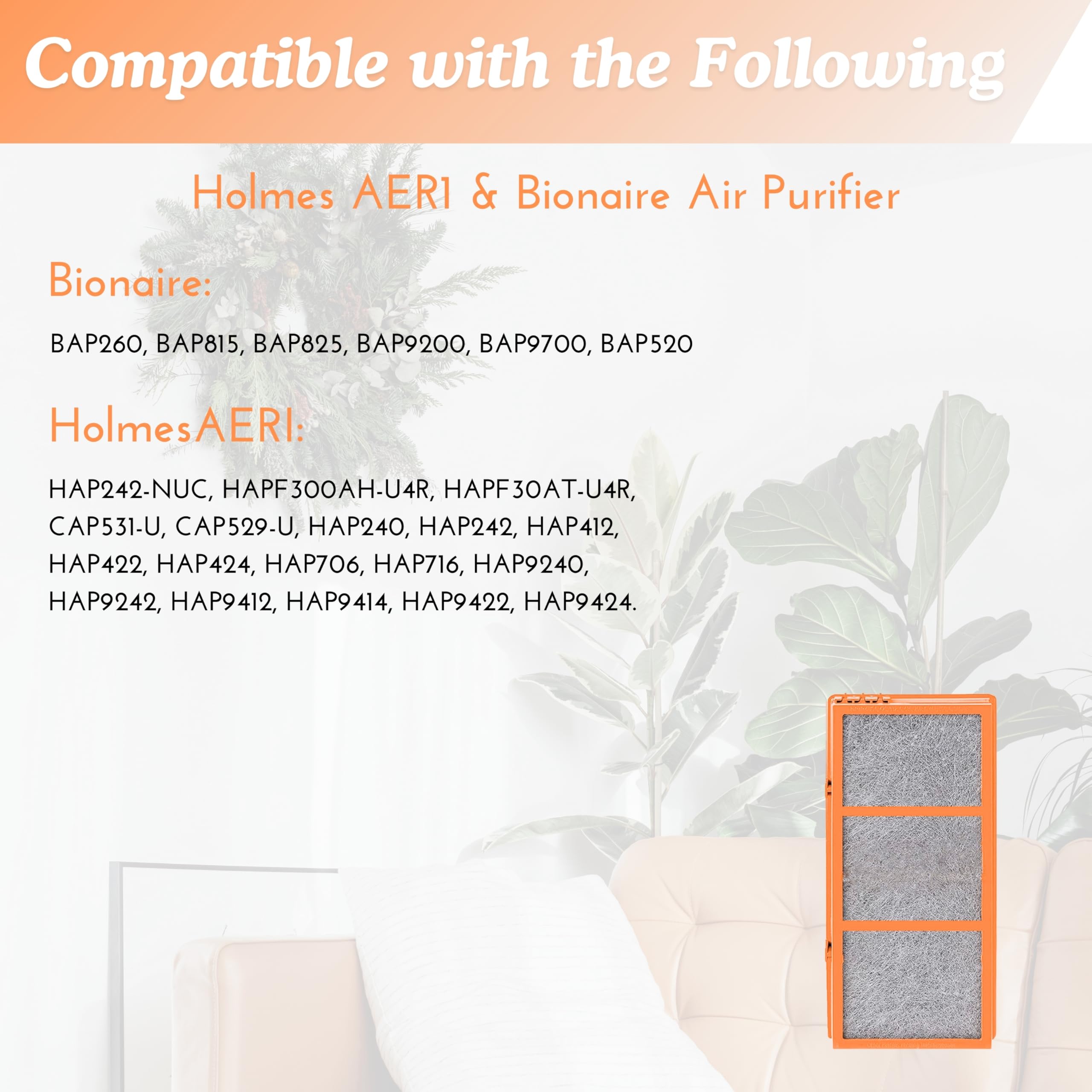 Nispira AER1 Filter Replacement for Holmes Air Purifier Smoke Grabber HAPF30AS-U4R HAPF30AT Odors Dust VOCs Remover 1.2 x 10 x 4.6 Inches, 2 Packs.