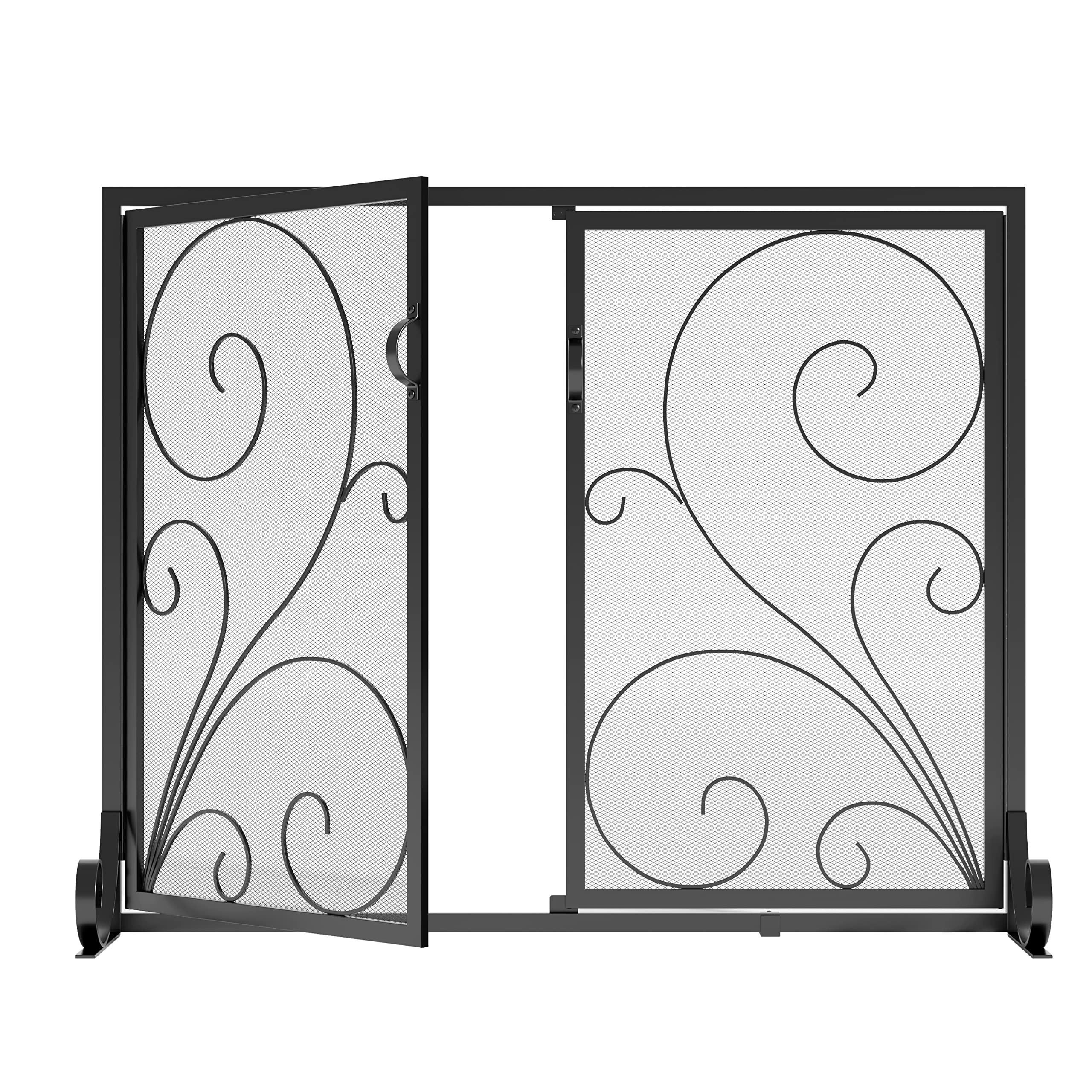 Fire Beauty Fireplace Screen with Doors, Handcrafted Solid Steel, Heavy Duty Metal Mesh, Powder Coat Finish, Spark Guard