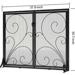 Fire Beauty Fireplace Screen with Doors, Handcrafted Solid Steel, Heavy Duty Metal Mesh, Powder Coat Finish, Spark Guard