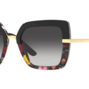 Dolce & Gabbana DG4373-34008G Sunglasses BLACK ON WINTER FLOWERS PRINT w/GREY GRADIENT BLACK 52mm