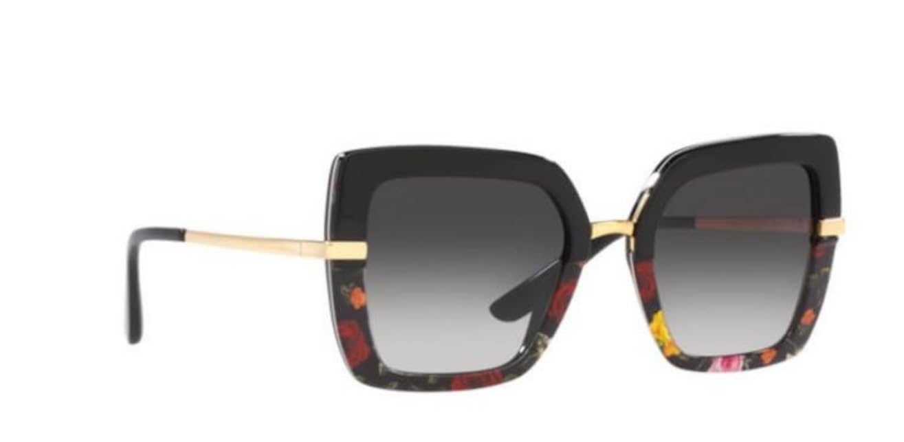 Dolce & Gabbana DG4373-34008G Sunglasses BLACK ON WINTER FLOWERS PRINT w/GREY GRADIENT BLACK 52mm