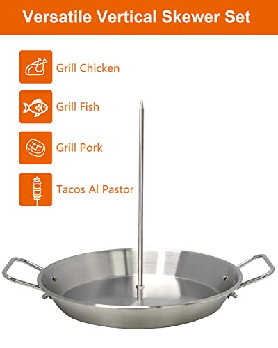 DOLAMOTY BBQ Vertical Skewer Pan Gyro Spit Shawarma Skewer Stand for oven, Al Pastor Skewer for Grill, El Pastor Hack for Tacos Al Pastor Chicken, Brazilian, Stainless Steel, with 8",10" stick