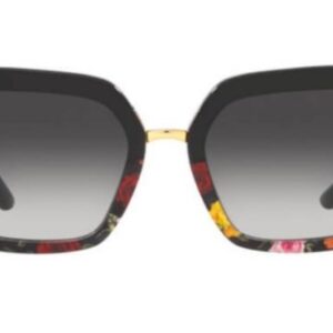 Dolce & Gabbana DG4373-34008G Sunglasses BLACK ON WINTER FLOWERS PRINT w/GREY GRADIENT BLACK 52mm