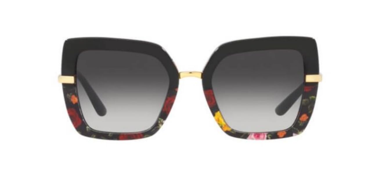 Dolce & Gabbana DG4373-34008G Sunglasses BLACK ON WINTER FLOWERS PRINT w/GREY GRADIENT BLACK 52mm