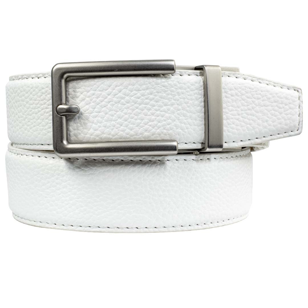 Neubelt Vegan Series Belt with Ratchet Technology, 1 & 3/8" Width, Cut to Size Up to 45" (White)