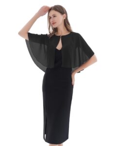 baoqiya chiffon capelet bridal capes soft shawls and wraps for dresses women accessories(black1)