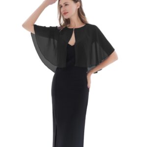 Baoqiya Chiffon Capelet Bridal Capes Soft Shawls and Wraps for Dresses Women Accessories(Black1)