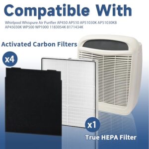 HEPA Filter Replacement for Whirlpool Whispure Air Purifier AP450 AP510 AP51030K AP51030KB AP45030K WP500 WP1000 1183054K 8171434K, Funmit 1 True HEPA Filter + 4 Activated Carbon Filter