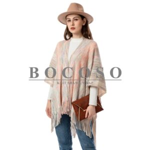 BOCOSO Women's Knit Shawl Wraps, Knitted Poncho Cape Open Front Cardigan Sweater with Tassel for Spring Fall Winter