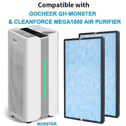 Replacement Filter Set Compatible with Gocheer Monster & CLEANFORCE MEGA1000 Air Cleaner Purifier, 3-in-1 GH-Monster Filter of H13 True HEPA, Carbon Filter and Fine Pre-Filter, 2 Packs