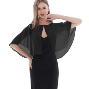 Baoqiya Chiffon Capelet Bridal Capes Soft Shawls and Wraps for Dresses Women Accessories(Black1)