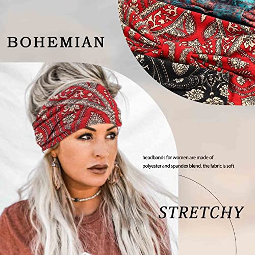 Acenail Boho Headbands Women Wide Head Bands Knotted Turban Headband Nonslip Elastic Hairbands Floral Hairband Workout Hair Scarfs Yoga Sweatbands Bohemian Head Wraps for Women 4Pcs(#5 Gorgeous)