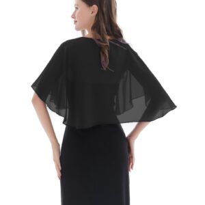 Baoqiya Chiffon Capelet Bridal Capes Soft Shawls and Wraps for Dresses Women Accessories(Black1)