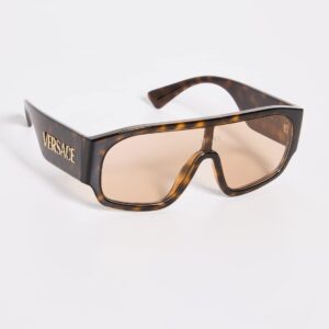 Versace VE 4439 108/73 Havana Plastic Shield Sunglasses Brown Lens