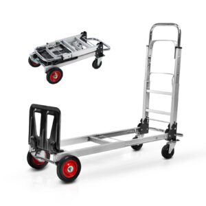 convertible hand truck & dolly cart heavy duty aluminum hand truck 2 in 1 folding multi-cart pneumatic wheels, 400 lbs load capacity, multi-position dolly platform cart