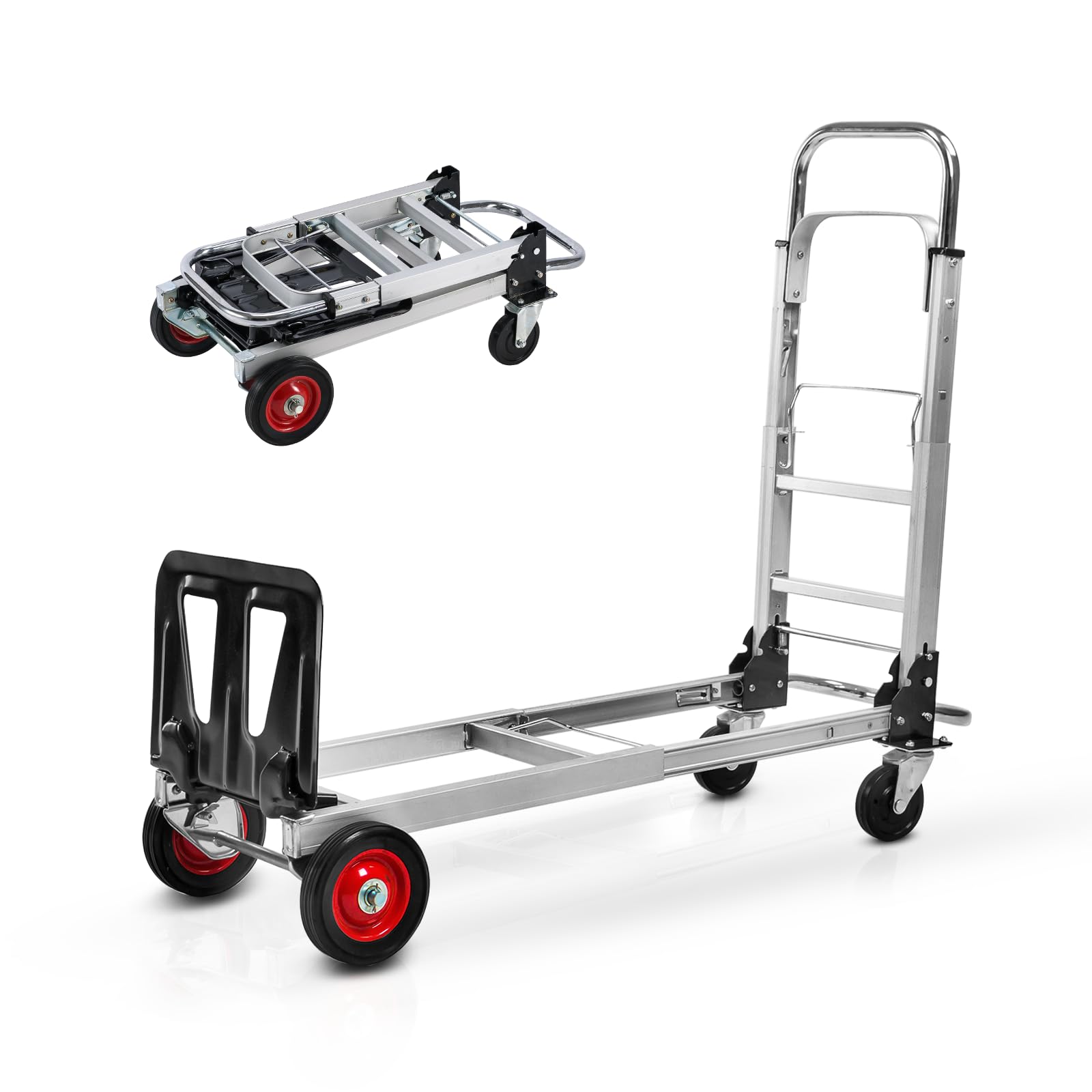 Convertible Hand Truck & Dolly Cart Heavy Duty Aluminum Hand Truck 2 in 1 Folding Multi-Cart Pneumatic Wheels, 400 lbs Load Capacity, Multi-Position Dolly Platform Cart