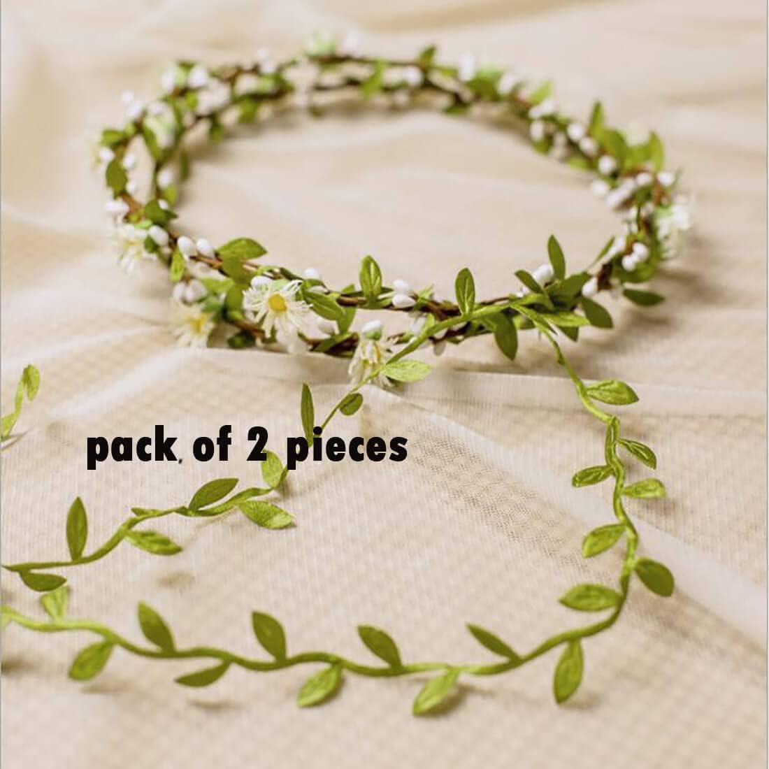 Uongeod HJYHYN Flower Crown (2 packs) Boho Flower Wreath Artificial Floral Crown Bridal Headpiece Greenery Crown for Wedding Ceremony Party Festival