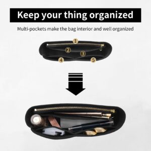 LOUKAYCCI Felt Insert Purse Organizer with Zipper fit GG Marmont Matelasse Shoulder Bag, Organizer Handbag Tote Liner Pouch for Women Inner Bladder Bag Storage Bag (Small, Black)