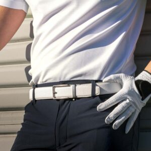 Neubelt Vegan Series Belt with Ratchet Technology, 1 & 3/8" Width, Cut to Size Up to 45" (White)