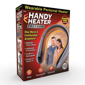 ontel handy heater freedom - wearable neck heater for cold winters, 4 heat settings & comfort-heat technology, cordless personal heater for on-the-go heating, usb rechargeable, 6 hour battery life