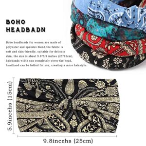 Acenail Boho Headbands Women Wide Head Bands Knotted Turban Headband Nonslip Elastic Hairbands Floral Hairband Workout Hair Scarfs Yoga Sweatbands Bohemian Head Wraps for Women 4Pcs(#5 Gorgeous)