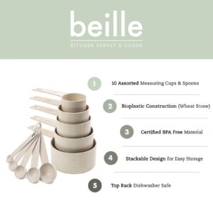 Beille Cream Wheat Straw Measuring Cups Spoons Set Cooking Baking Tools 10pc