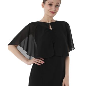 Baoqiya Chiffon Capelet Bridal Capes Soft Shawls and Wraps for Dresses Women Accessories(Black1)