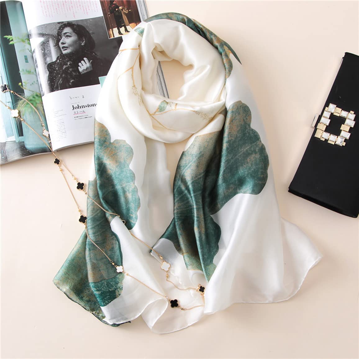 Myneiyi Fashion Scarves Scarf 100% Silk Feeling Scarf Silk Like Scarves Long Lightweight Sunscreen Shawls for Women