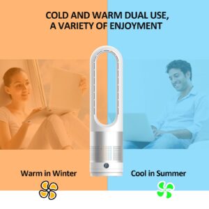 Bladeless Tower Fan, 1400W Space Heater & 40W Cooler Fan Combo with Remote, 80°Oscillation, 8 Speeds and 3 Heating Modes, 9H Timer, LED Display, Fast Safety Heat and Quiet for Bedroom, Kitchen, Office