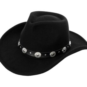 Classic Western Cowboy Hat for Women and Men Roll Up Wide Brim Felt Fedora Hats Cowgirl Hat with Belt Buckle Black