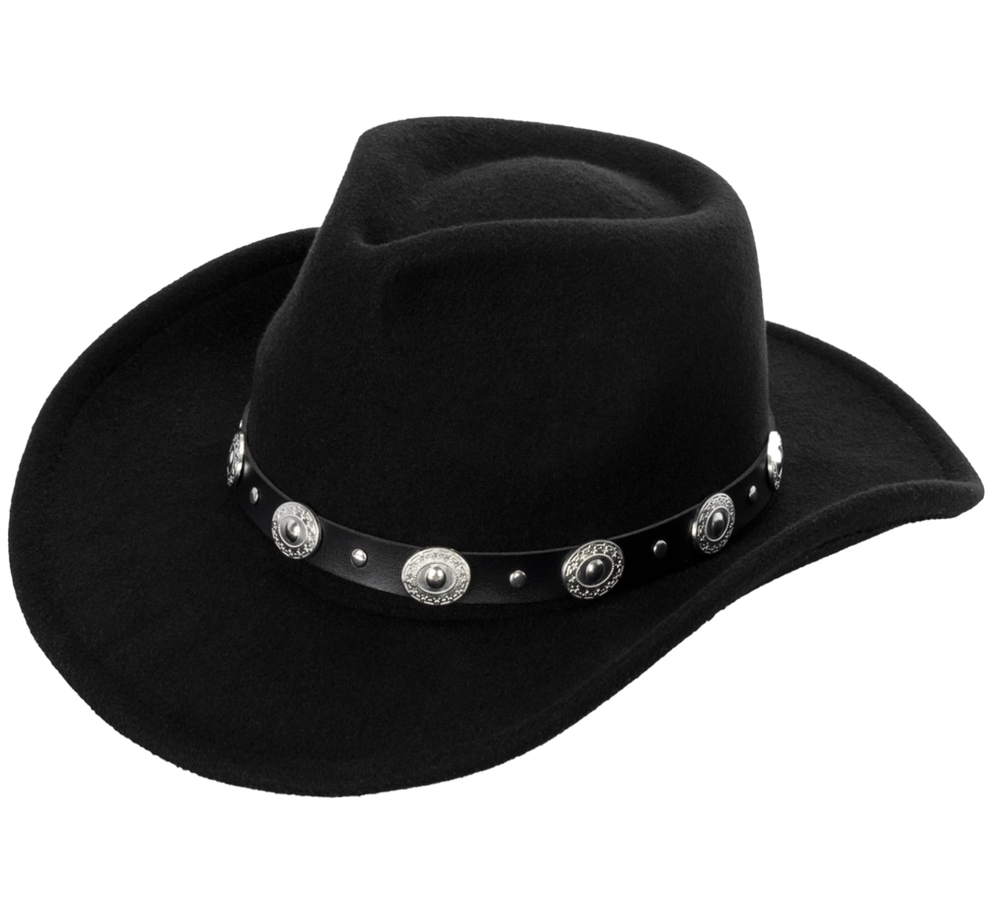 Classic Western Cowboy Hat for Women and Men Roll Up Wide Brim Felt Fedora Hats Cowgirl Hat with Belt Buckle Black