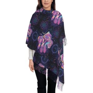 Bagea-Ka Magic Mushrooms Psychedelic Art Pattern Scarf Long Shawl Wraps Pashmina for Women Girls with Tassels Soft Warm Cozy