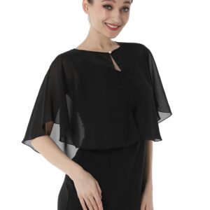 Baoqiya Chiffon Capelet Bridal Capes Soft Shawls and Wraps for Dresses Women Accessories(Black1)