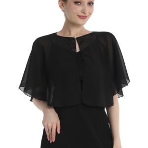 Baoqiya Chiffon Capelet Bridal Capes Soft Shawls and Wraps for Dresses Women Accessories(Black1)